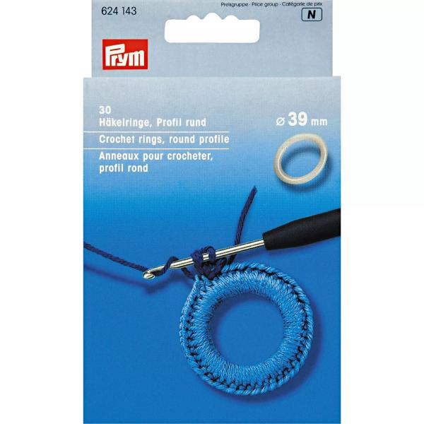 Häkelringe rund, 39mm, weiß